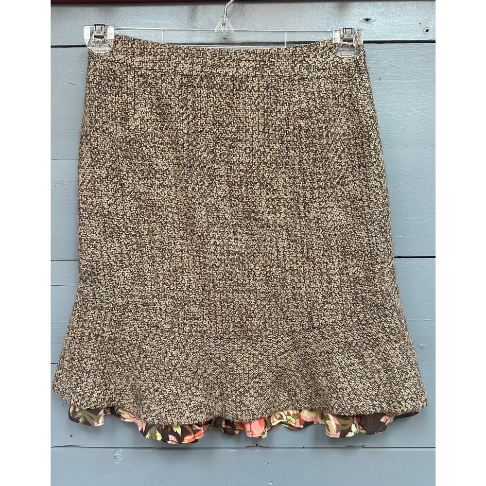 Ann Taylor Loft Wool Blend Skirt with Floral Ruffle 2Petite - Picture 2 of 8